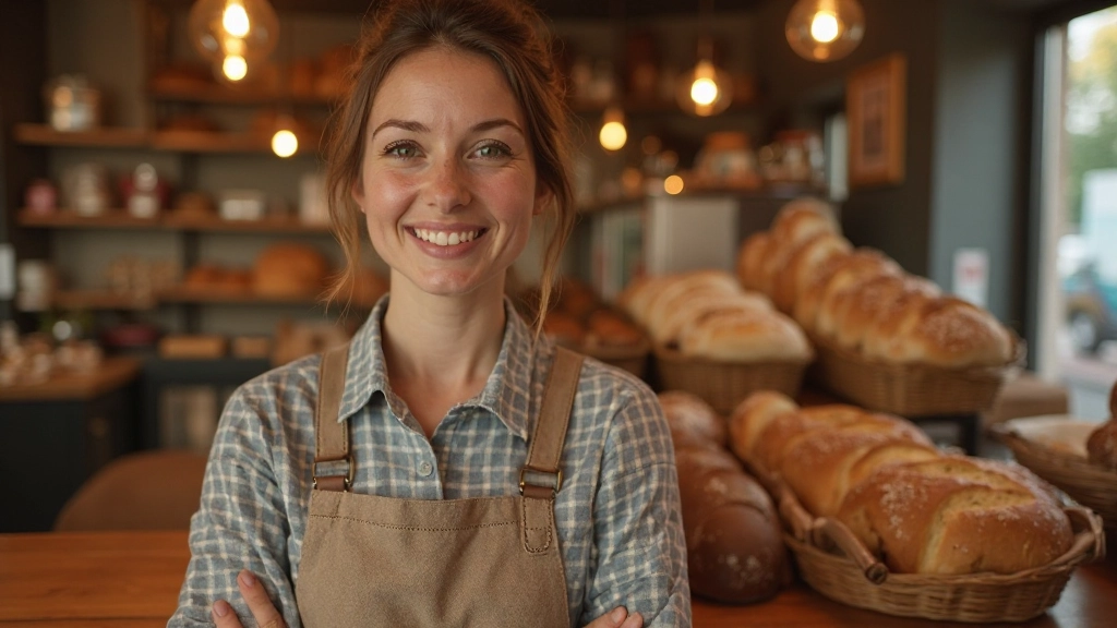 Bakkerij winkel interieur met Nederlandse broodsoorten zichtbaar, persoon wacht geduldig